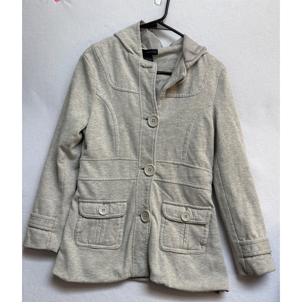 Zenana Outfitters Heather Gray Hooded Button Front Pea Coat Jacket Size S - Picture 3 of 9